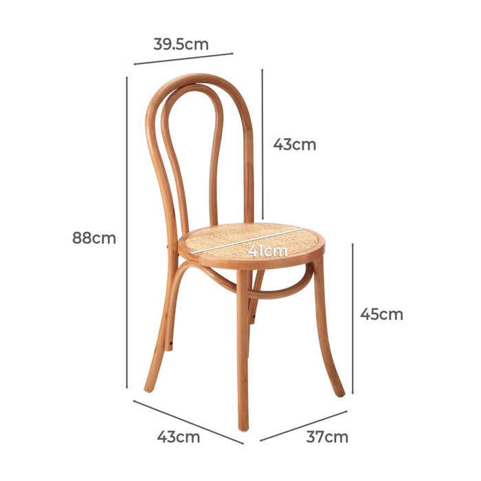 Set of Two Maruzzi Vintage Wooden Rattan Arched Dining Chairs | Stylish Retro Wooden Kitchen Dining Chairs