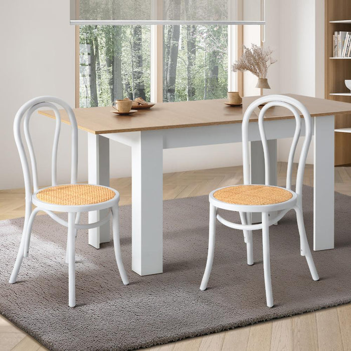 Set of Two Maruzzi Vintage Wooden Rattan Arched Dining Chairs | Stylish Retro Wooden Kitchen Dining Chairs