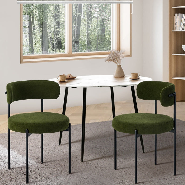 Set of Two Juniper Retro Round Boucle Dining Chairs | Sleek Modern Curved Boucle Fabric Dining Chair Set