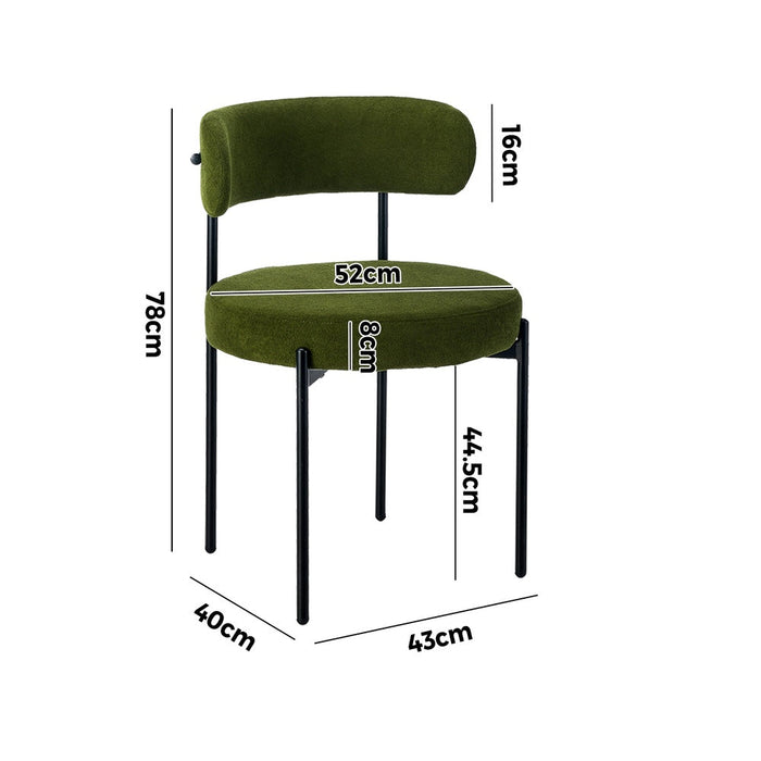 Set of Two Juniper Retro Round Boucle Dining Chairs | Sleek Modern Curved Boucle Fabric Dining Chair Set