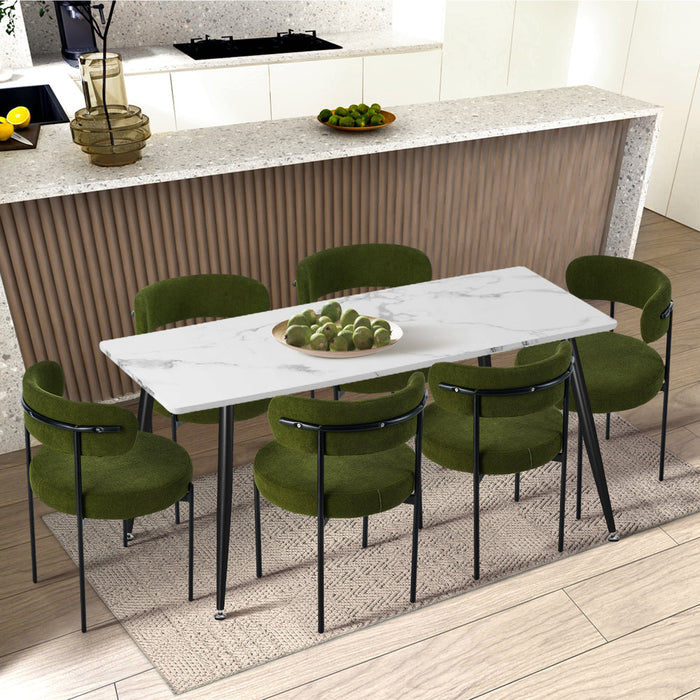 Set of Two Juniper Retro Round Boucle Dining Chairs | Sleek Modern Curved Boucle Fabric Dining Chair Set