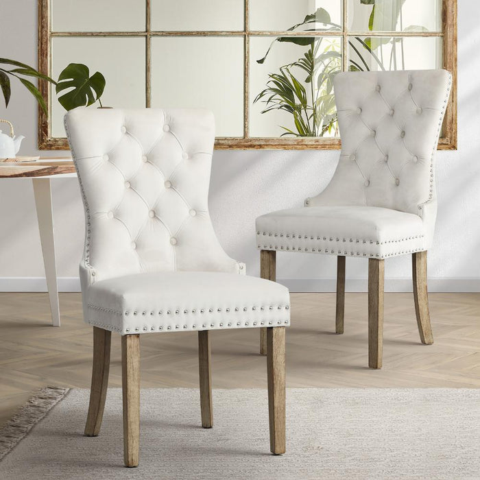 Set of Two Amelia Velet Soft Tufted Dining Chairs | French Provincial Plush Dining Chair Set