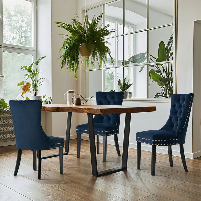 Set of Two Amelia Velet Soft Tufted Dining Chairs | French Provincial Plush Dining Chair Set