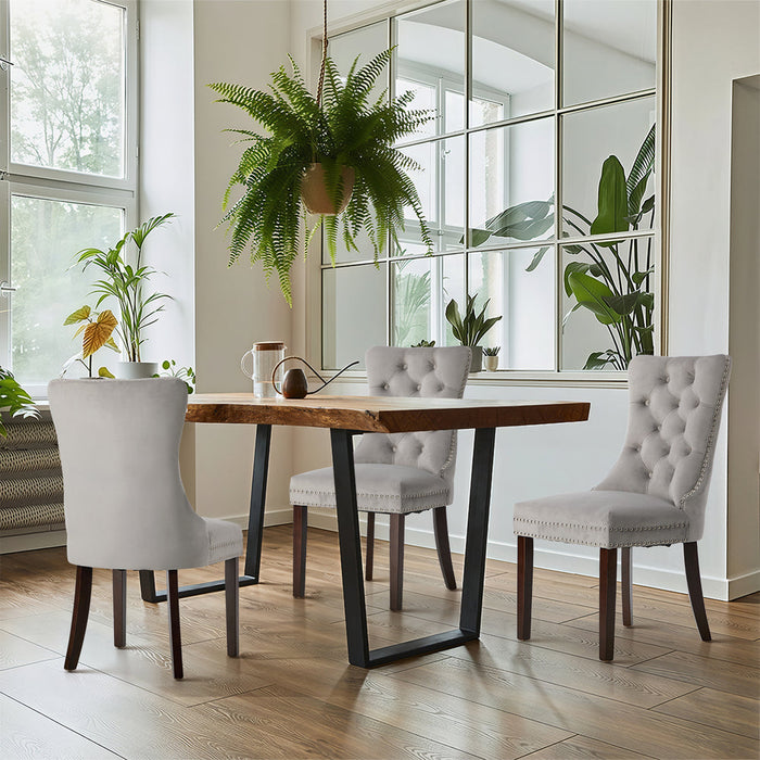 Set of Two Amelia Velet Soft Tufted Dining Chairs | French Provincial Plush Dining Chair Set