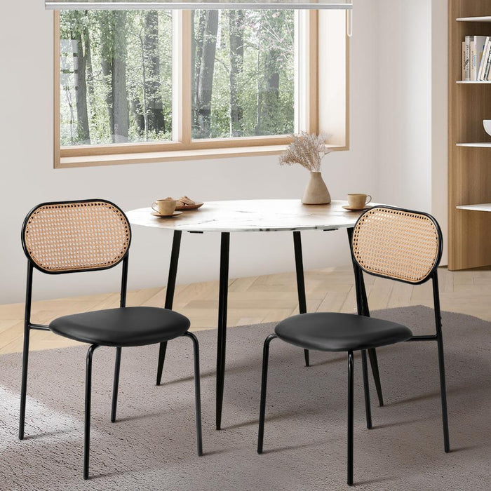 Set of Two Rearo Vintage Wooden Rattan Dining Chairs | Stylish Retro Wooden Kitchen Dining Chairs