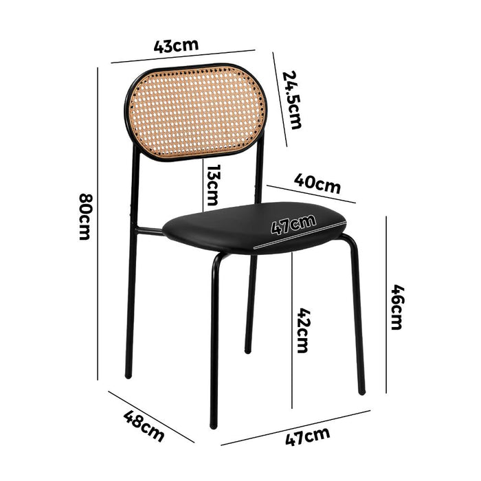 Set of Two Rearo Vintage Wooden Rattan Dining Chairs | Stylish Retro Wooden Kitchen Dining Chairs