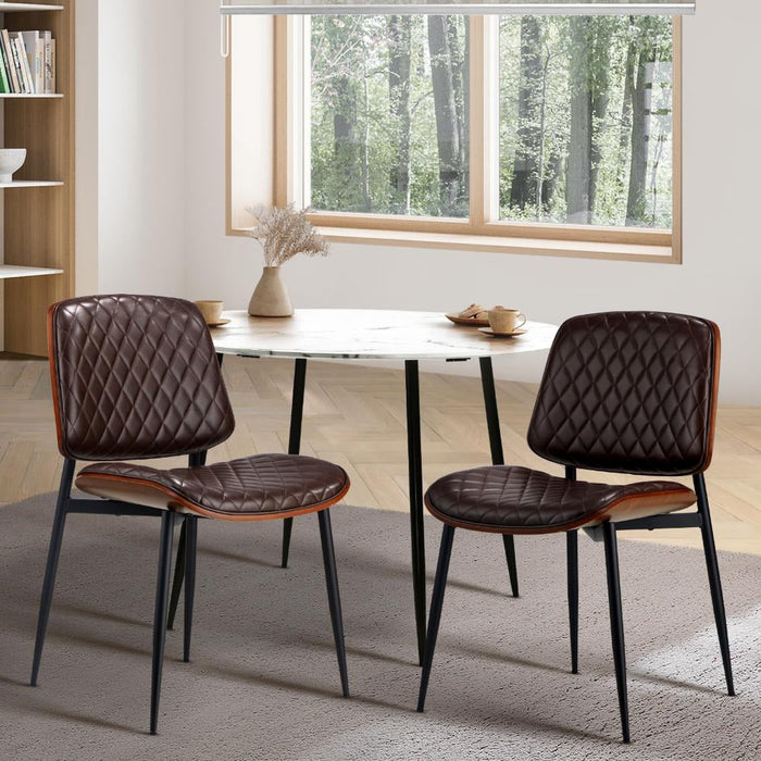 Set of Two Miami Eamos PU Leather Metal Dining Chairs | Retro Metal Wood PU Leather Dining Chair Set
