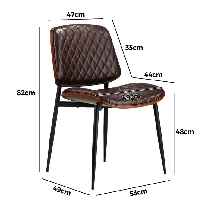 Set of Two Miami Eamos PU Leather Metal Dining Chairs | Retro Metal Wood PU Leather Dining Chair Set