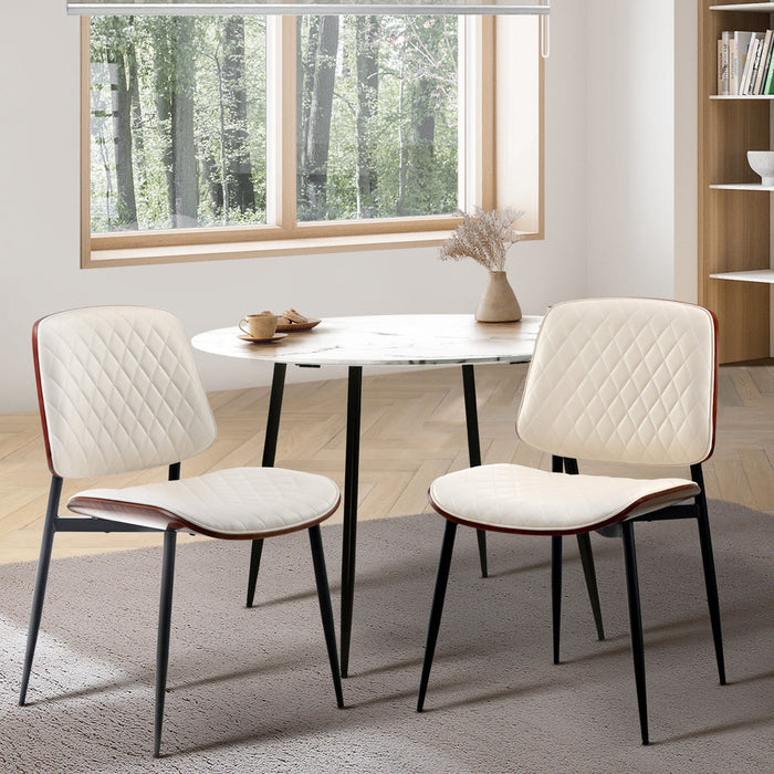 Set of Two Miami Eamos PU Leather Metal Dining Chairs | Retro Metal Wood PU Leather Dining Chair Set