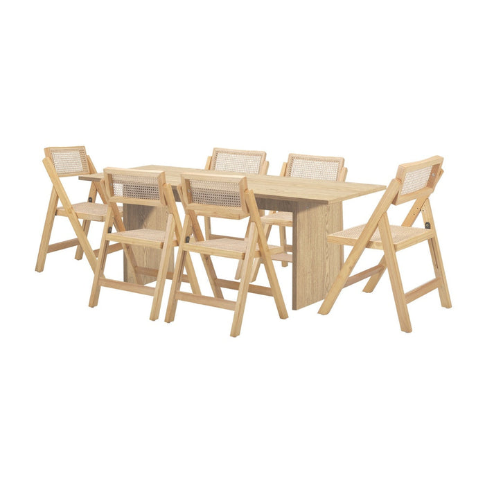 Amolfo Premium 180cm Dining Table and Rattan Chairs Set | 5-7 Seater Modern Dining Table Set with Foldable Chairs
