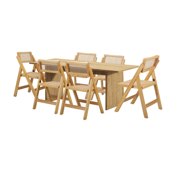 Amolfo Premium 180cm Dining Table and Rattan Chairs Set | 5-7 Seater Modern Dining Table Set with Foldable Chairs
