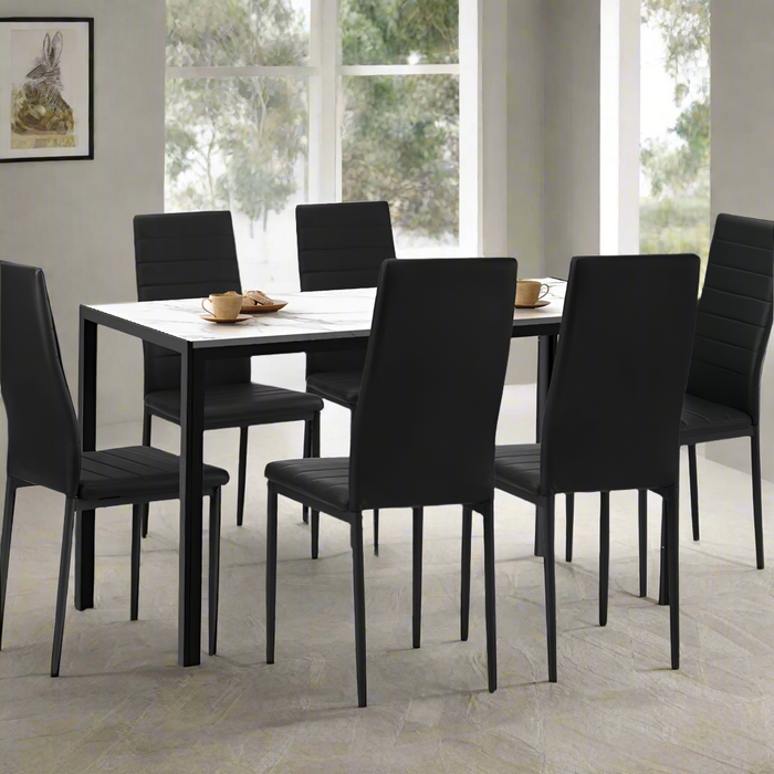 Girona 5 or 7 Piece Slimline Hi Back Dining Set | Premium PU Leather Dining Chairs and 120cm Table Set