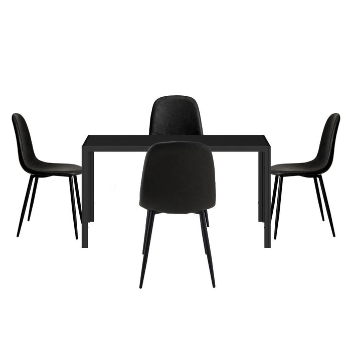 Cordoba 5 Piece Slimline All Black Dining Set | Premium PU Leather Dining Chairs and 120cm Table Set