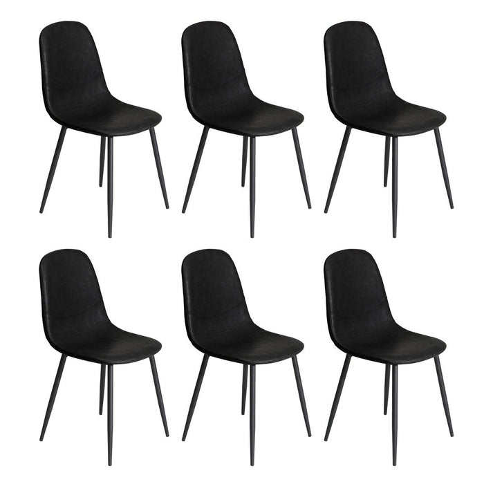 Astana 7 Piece Slimline Black and Marble Style Dining Set | Premium PU Leather Dining Chairs and 140cm Table Set