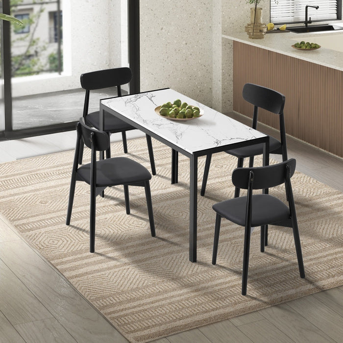 Kiara 5 Piece Slimline Retro Marble Style Dining Set | Premium PU Leather Dining Chairs and 120cm Table Set