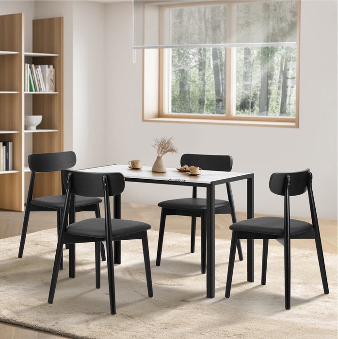 Kiara 5 Piece Slimline Retro Marble Style Dining Set | Premium PU Leather Dining Chairs and 120cm Table Set