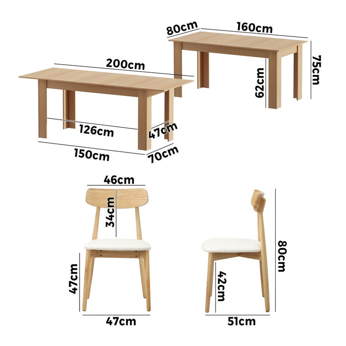 Rialto 160-200cm Extendable Dining Table Set | 7 Piece Two Tone Dining Table and White Padded Chairs Package