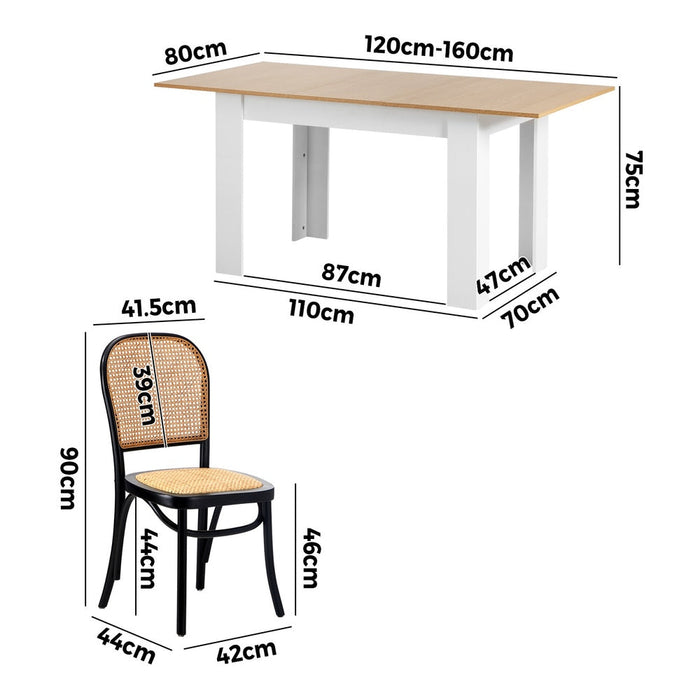 Rialto Vintage Extendable Dining Table Set | 5-7 Seater Premium Dining Table and Wooden Rattan Chairs Set
