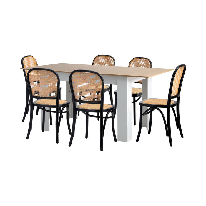 Rialto Vintage Extendable Dining Table Set | 5-7 Seater Premium Dining Table and Wooden Rattan Chairs Set