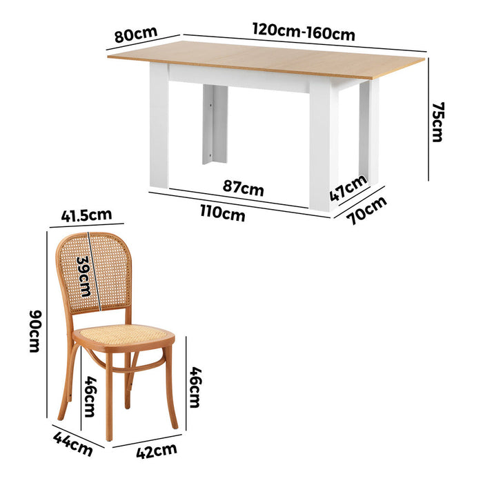 Rialto Vintage Extendable Dining Table Set | 5-7 Seater Premium Dining Table and Wooden Rattan Chairs Set