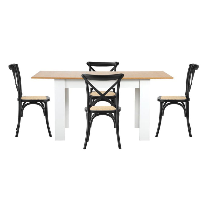 Bianco Nuovo Extendable Dining Table Set | 5-7 Seater Premium Modern Dining Table and Retro Crossback Chairs