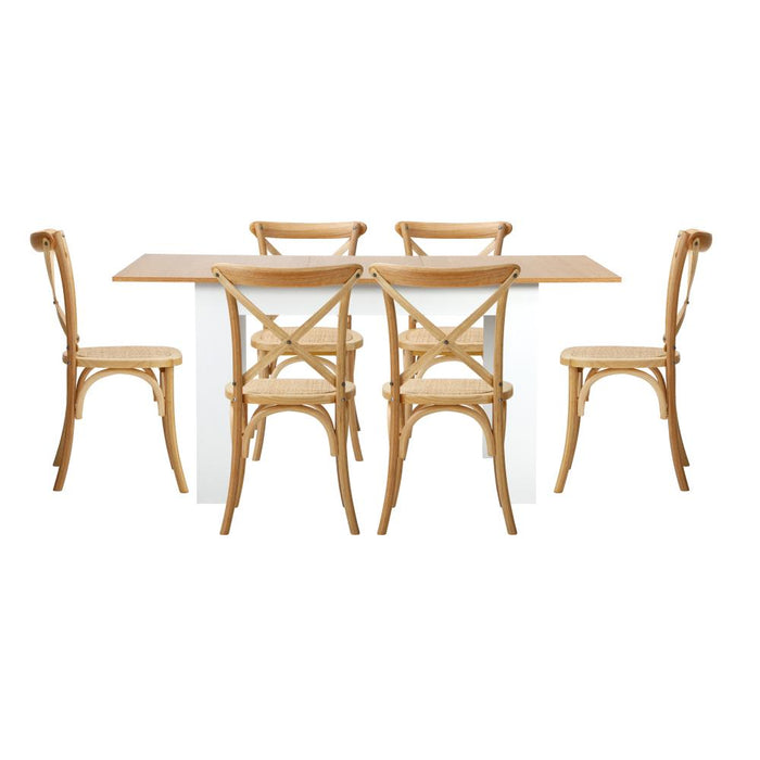 Bianco Nuovo Extendable Dining Table Set | 5-7 Seater Premium Modern Dining Table and Retro Crossback Chairs