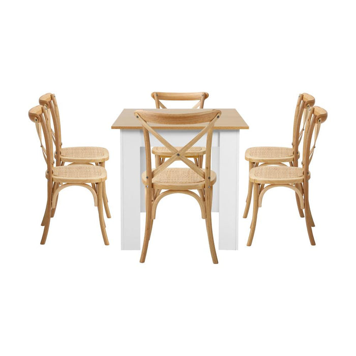 Bianco Nuovo Extendable Dining Table Set | 5-7 Seater Premium Modern Dining Table and Retro Crossback Chairs