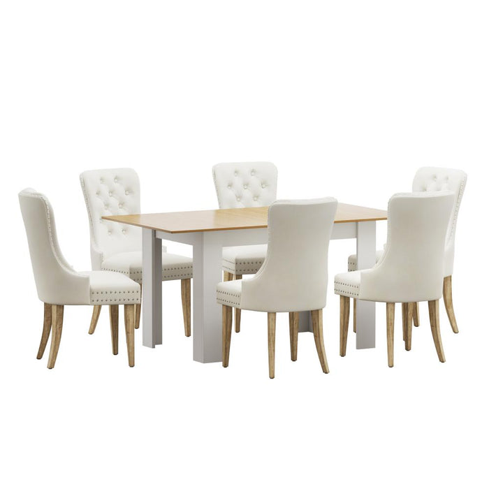 Scarlet Luxe Extendable 120-160cm Dining Table Set | 5-7 Seater Premium Modern Dining Table With Tuffted Velet Dining Chairs