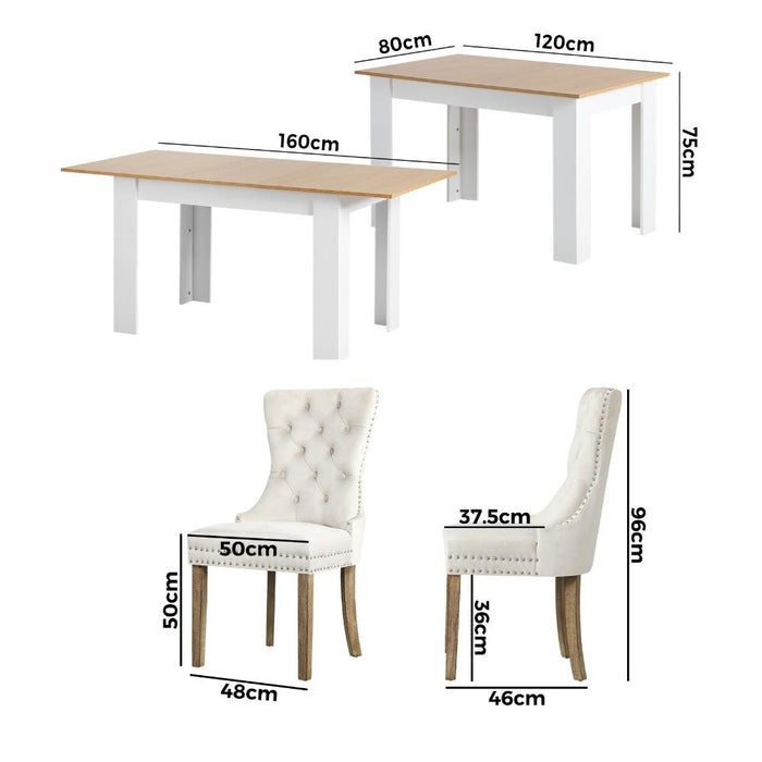 Scarlet Luxe Extendable 120-160cm Dining Table Set | 5-7 Seater Premium Modern Dining Table With Tuffted Velet Dining Chairs
