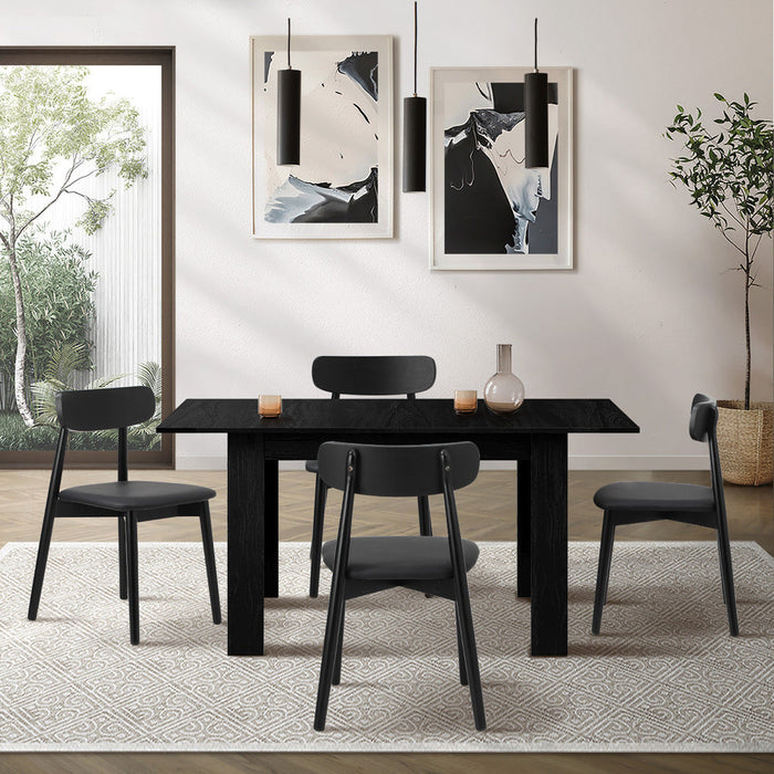 Julius Nero Extendable 120-160cm Dining Table Set | 5-7 Seater Premium All Black Modern Dining Table Set
