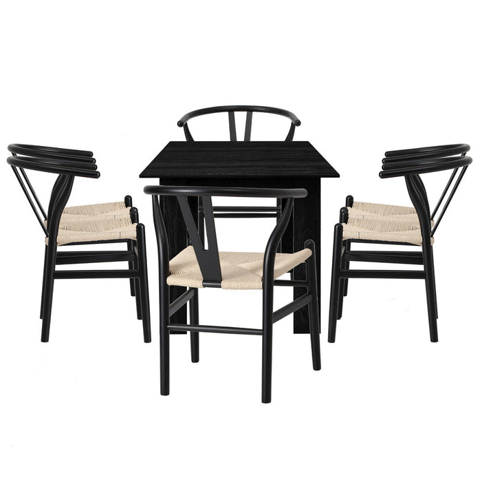 Replica Wishbone Nero Extendable 120-160cm Dining Table Set | 5-7 Seater Premium Modern Dining Table Set