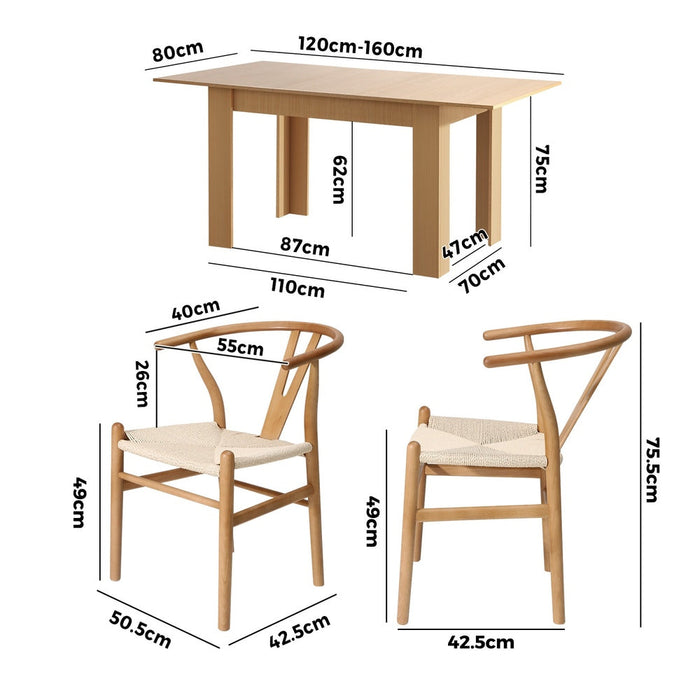 Replica Wishbone Extendable 120-160cm Dining Table Set | 5-7 Seater Premium Modern Dining Table Set