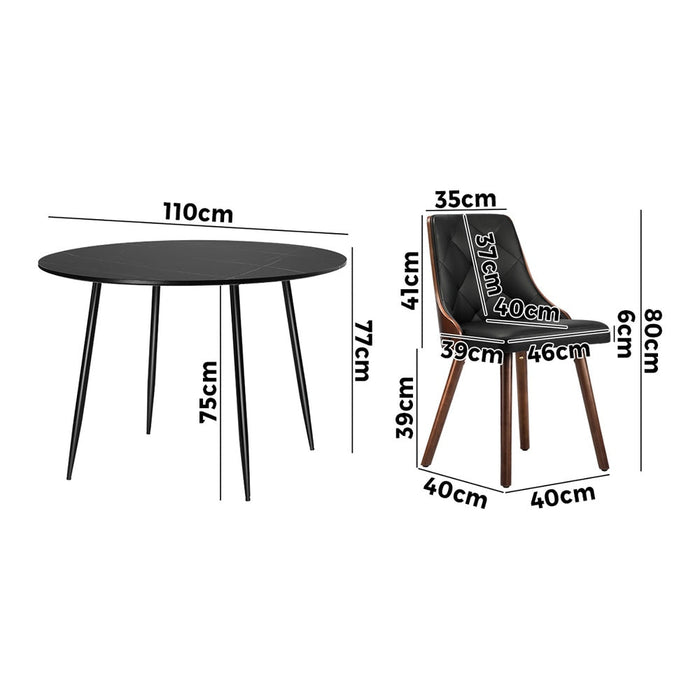 Gianni Deluxe Padded 5pc Dining Table Set | Premium Black Round Dining Table Set
