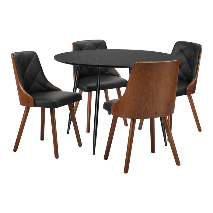 Gianni Deluxe Padded 5pc Dining Table Set | Premium Black Round Dining Table Set