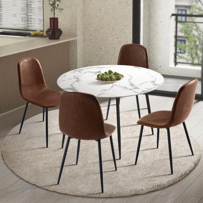Murano 5pc Dining Table Set Premium PU Leather Chairs |  Premium Modern Dining Table Marble Style Top