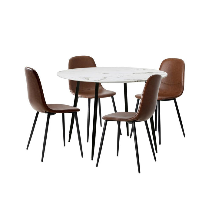 Murano 5pc Dining Table Set Premium PU Leather Chairs |  Premium Modern Dining Table Marble Style Top