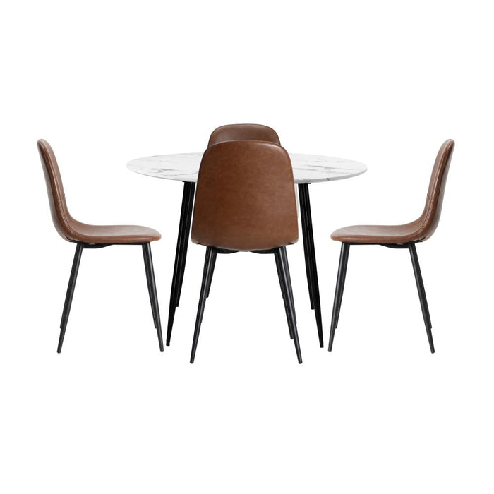 Murano 5pc Dining Table Set Premium PU Leather Chairs |  Premium Modern Dining Table Marble Style Top