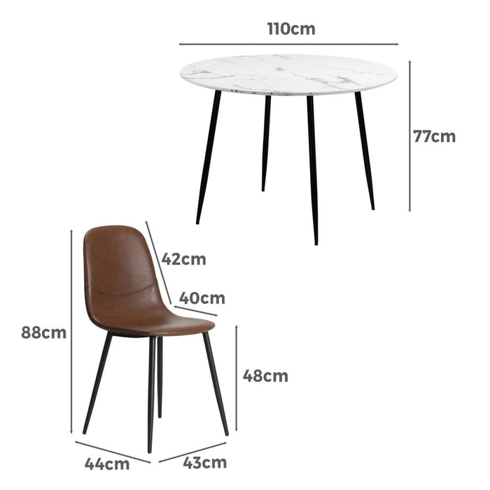 Murano 5pc Dining Table Set Premium PU Leather Chairs |  Premium Modern Dining Table Marble Style Top