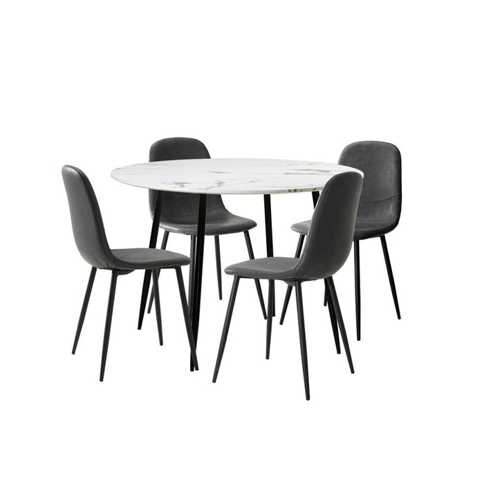 Murano 5pc Dining Table Set Premium PU Leather Chairs |  Premium Modern Dining Table Marble Style Top
