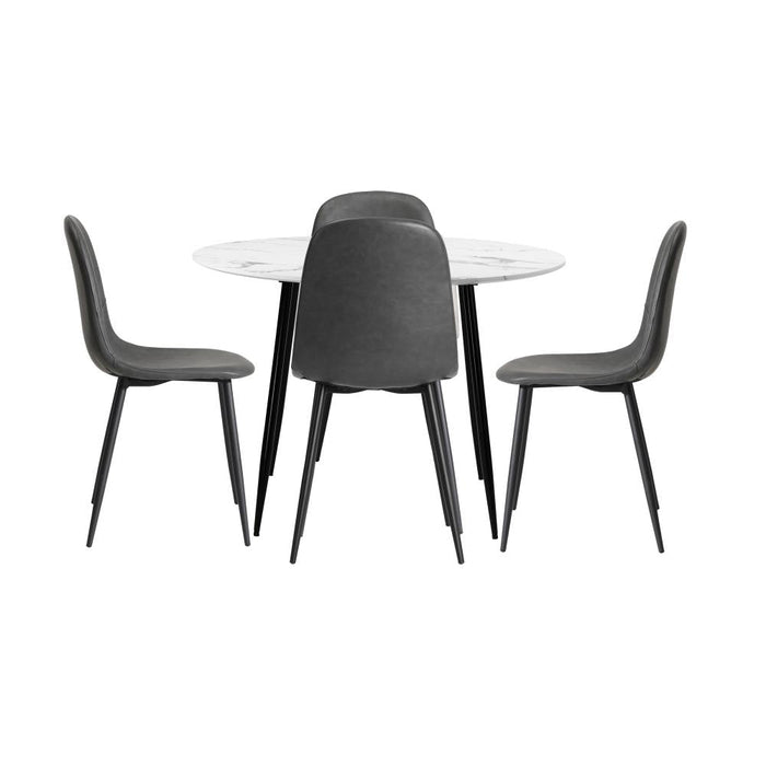 Murano 5pc Dining Table Set Premium PU Leather Chairs |  Premium Modern Dining Table Marble Style Top