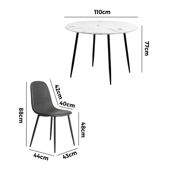 Murano 5pc Dining Table Set Premium PU Leather Chairs |  Premium Modern Dining Table Marble Style Top