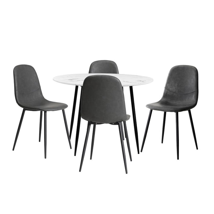 Murano 5pc Dining Table Set Premium PU Leather Chairs |  Premium Modern Dining Table Marble Style Top