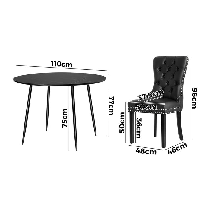 Amelia 5 Piece PU Leather Soft Tufted Dining Set | Premium Plush Dining Chairs and Marble Finish Table