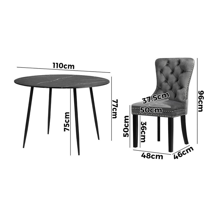 Amelia Nero Plush 5pc Dining Table Set | Modern Dining Marble Style Top |Table and Elegant Dining Chairs