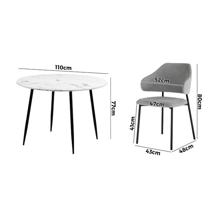 Amalfi Dios 5pc Dining Table Set Winged Chairs |  Premium Modern Dining Table Marble Style Top