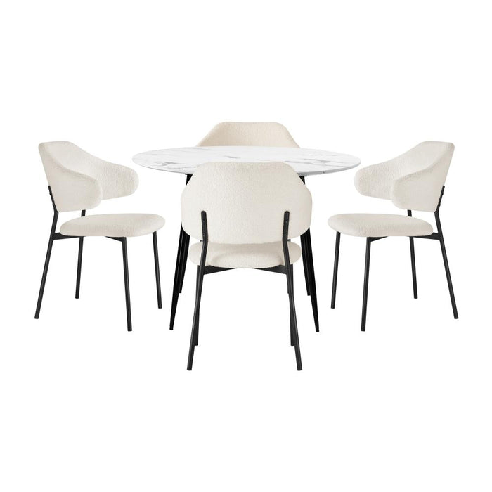 Amalfi Dios 5pc Dining Table Set Winged Chairs |  Premium Modern Dining Table Marble Style Top