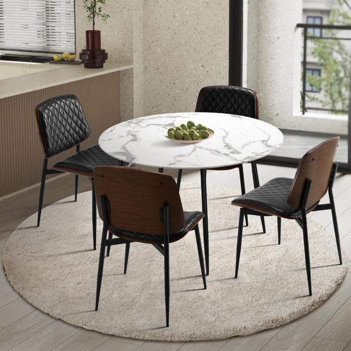Miami Eros 5pc Dining Table Set Premium PU Leather Chairs |  Premium Modern Dining Table Marble Style Top