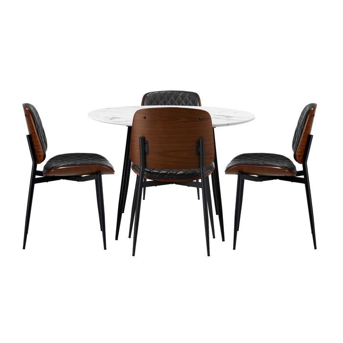 Miami Eros 5pc Dining Table Set Premium PU Leather Chairs |  Premium Modern Dining Table Marble Style Top
