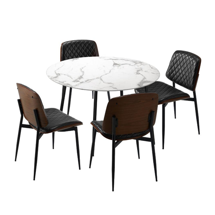 Miami Eros 5pc Dining Table Set Premium PU Leather Chairs |  Premium Modern Dining Table Marble Style Top