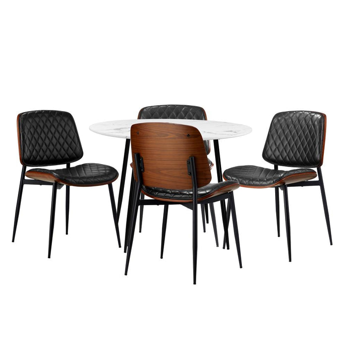 Miami Eros 5pc Dining Table Set Premium PU Leather Chairs |  Premium Modern Dining Table Marble Style Top